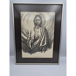 S Mackay Sumatanga Portrait of Christ Print 13x16 Framed Silver Black Good